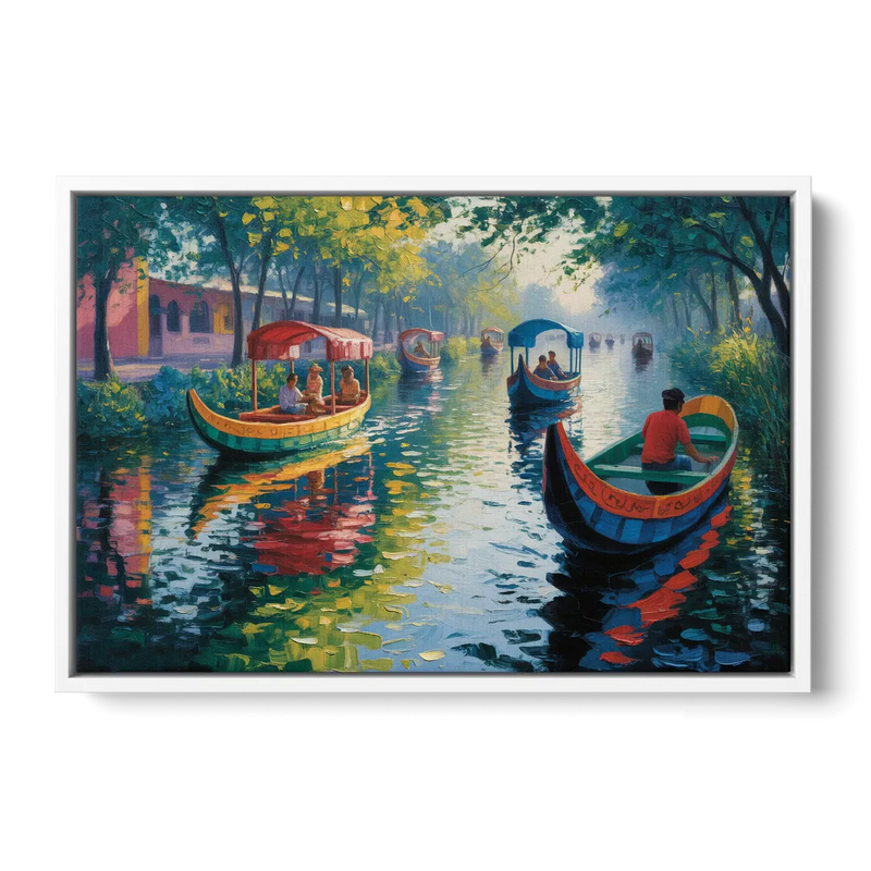 Xochimilco Canals Front - White Canvas Wall Art