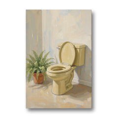 Yellow Bathroom Wall Art with a Potted Fern - Canvas Wall Art - Front