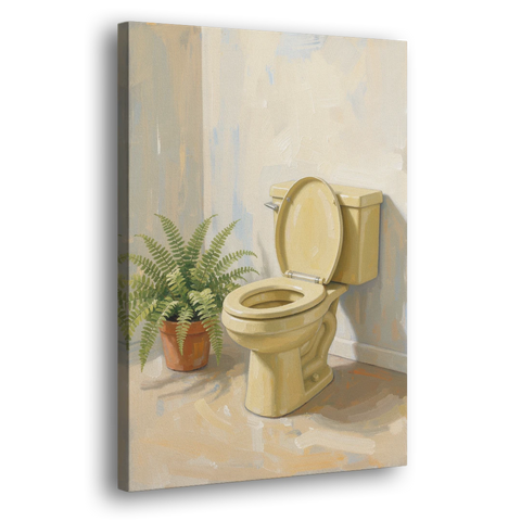 Yellow Bathroom Wall Art with a Potted Fern - Canvas Wall Art - Side