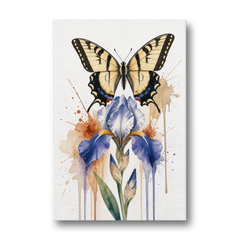 Yellow Butterfly Wall Art with Blue Flag Iris - Canvas Wall Art - Front