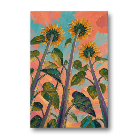 Impasto Yellow Flower Looking Up at Dusk - Canvas Wall Art - Front