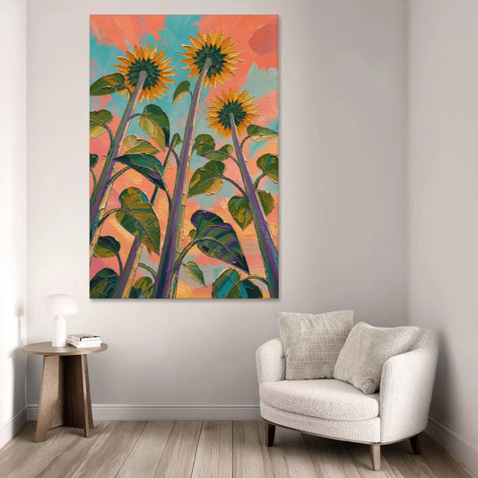 Impasto Yellow Flower Looking Up at Dusk - Canvas Wall Art - Sofa - 40x60