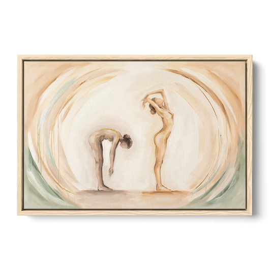 Yoga Painting of Forward Fold and Backbend - Oak Framed Canvas Wall Art - Front