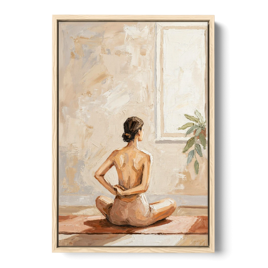 Yoga Wall Art Seated Pose by the Tall Window - Oak Framed Canvas Wall Art - Front