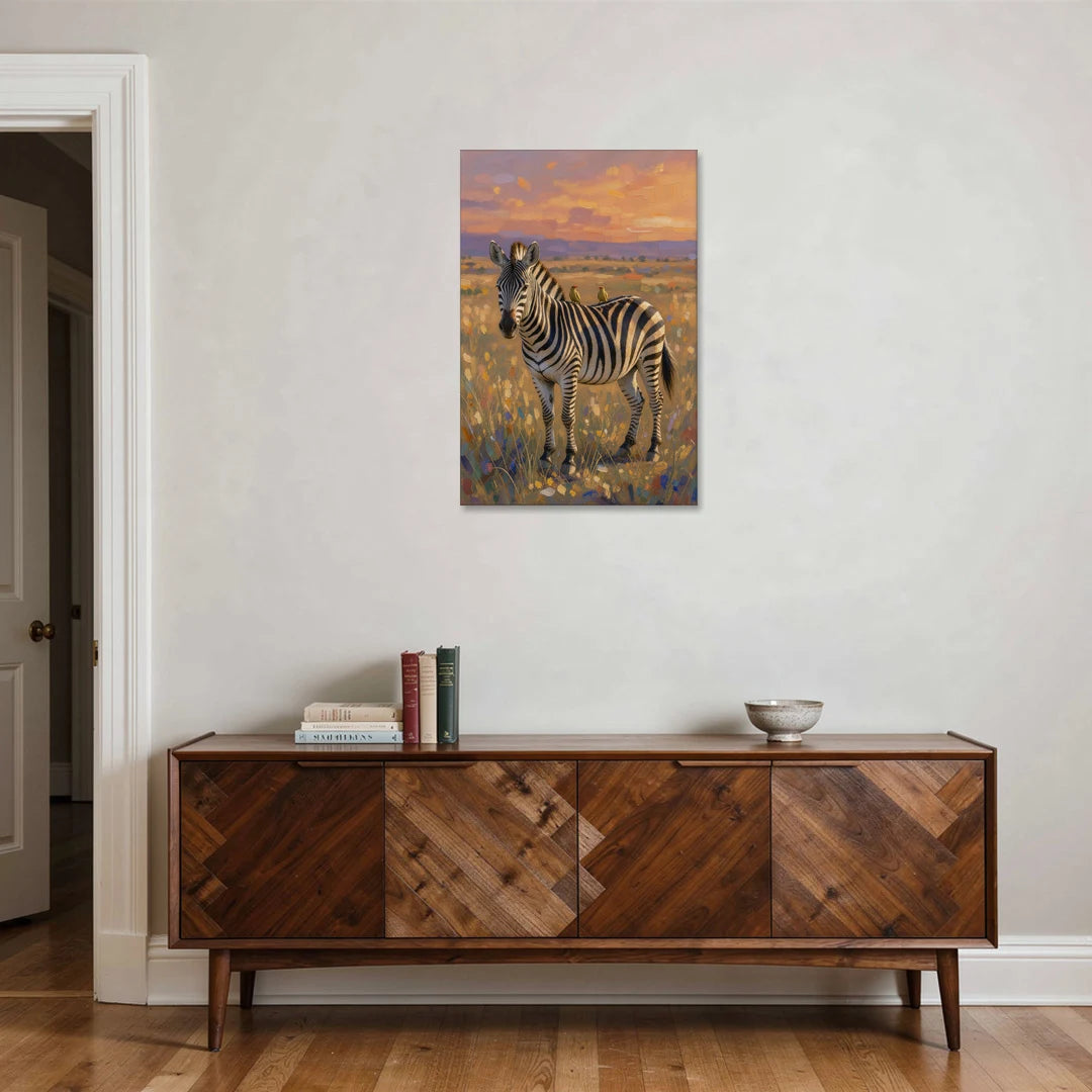 Zebra Art Print with Oxpecker Birds - Canvas Wall Art - Coffee Table - 24x36