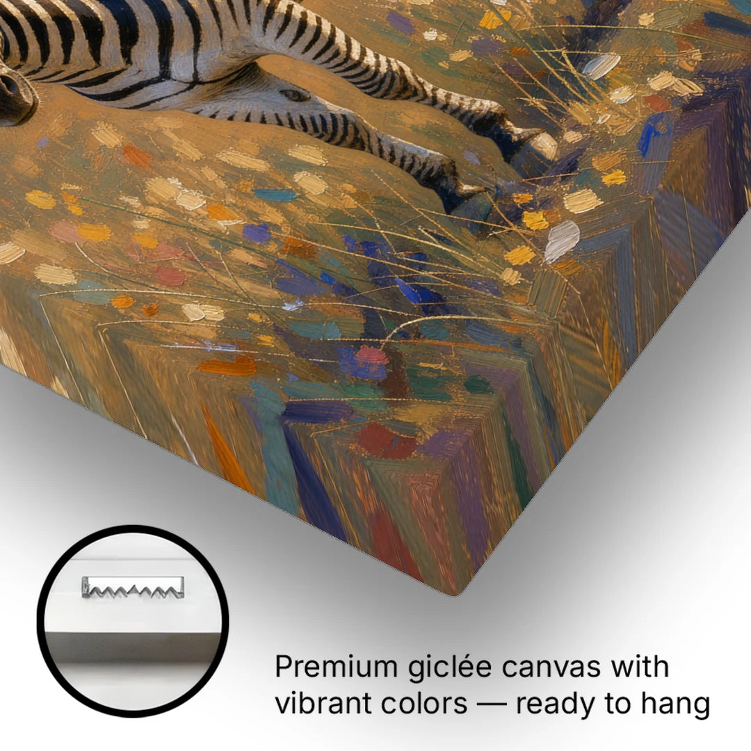 Zebra Art Print with Oxpecker Birds - Canvas Wall Art - Gallery Wrap Corner