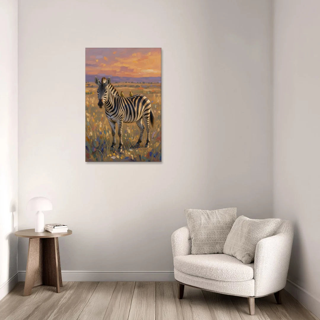 Zebra Art Print with Oxpecker Birds - Canvas Wall Art - Sofa - 24x36