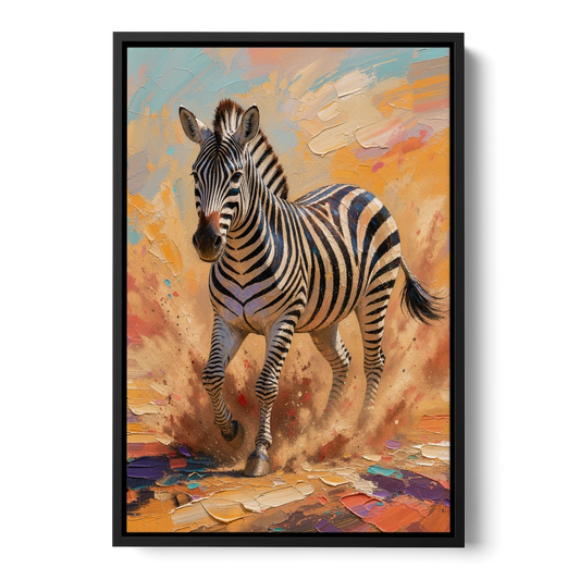 Safari Zebra Framed Art in Red Dust - Black Framed Canvas Wall Art - Front