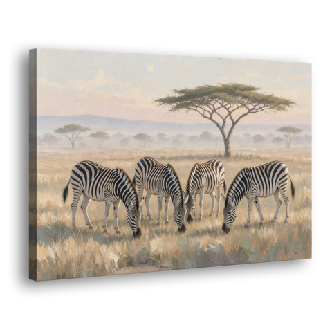 Zebra Grazing Under Acacia for the Living Room - Canvas Wall Art