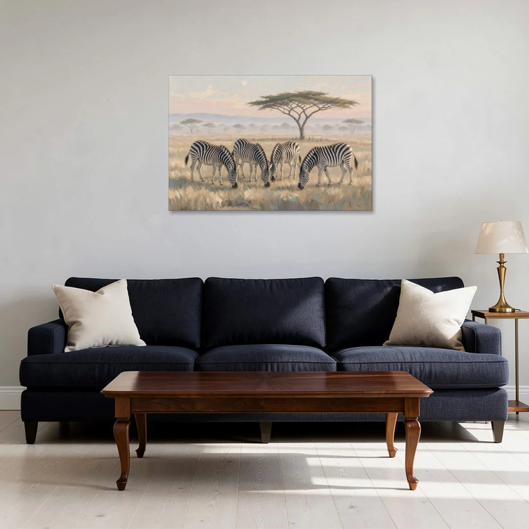Zebra Home Decor Grazing Under Acacia - Canvas Wall Art - Sofa - 36x24