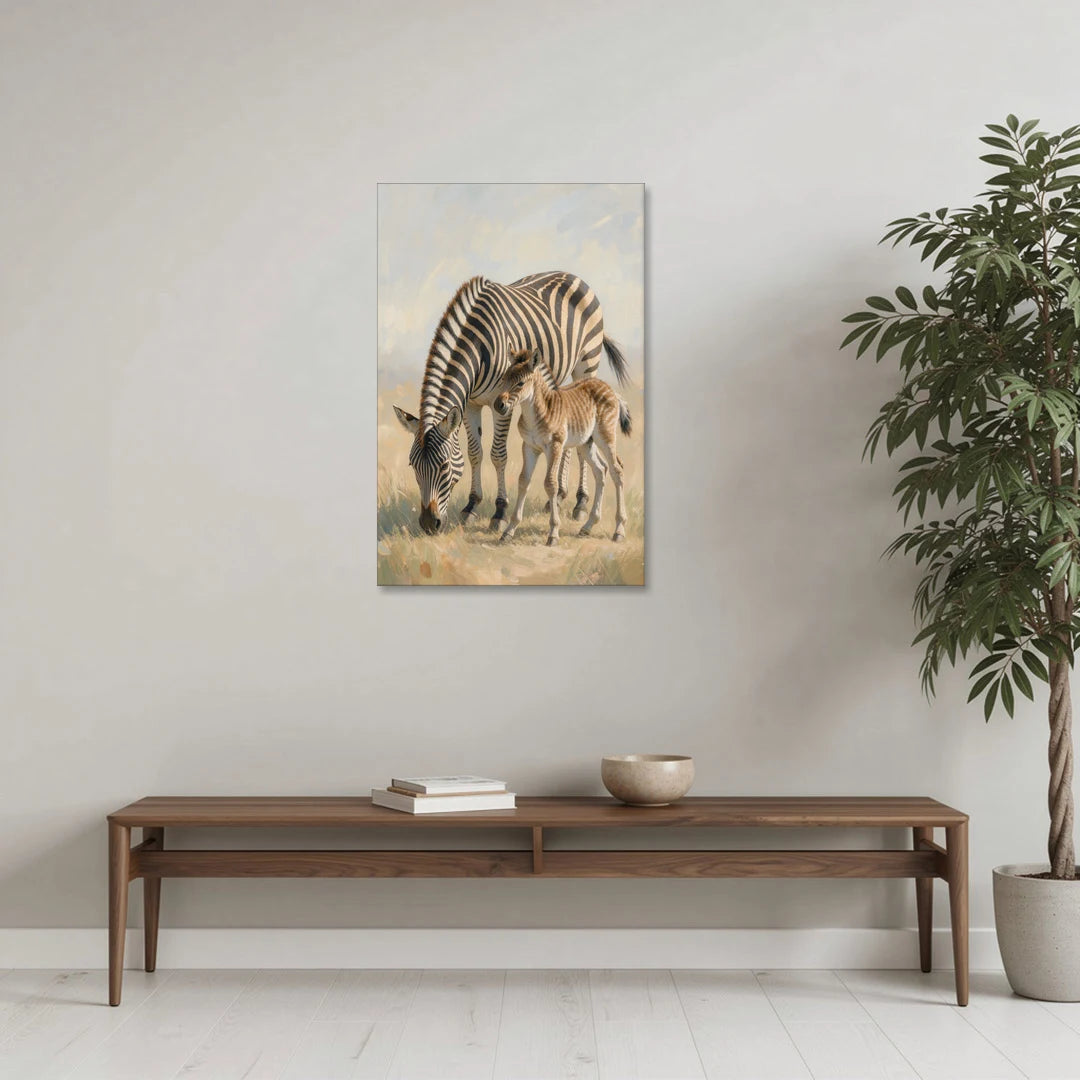 Zebra Mare Nuzzling Her Foal - Canvas Wall Art - Coffee Table - 24x36