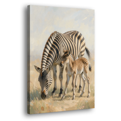 Zebra Mare Nuzzling Her Foal for the Bathroom - Canvas Wall Art