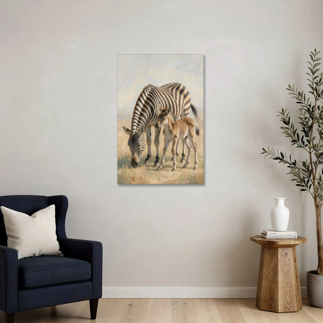 Zebra Mare Nuzzling Her Foal - Canvas Wall Art - Sofa - 24x36