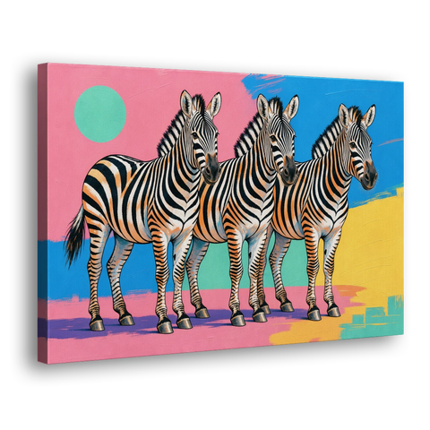 Zebra Pop Art Trio for the Living Room - Canvas Wall Art