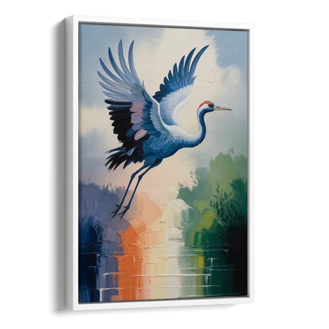 Zen Crane Calm Side - White Canvas Wall Art
