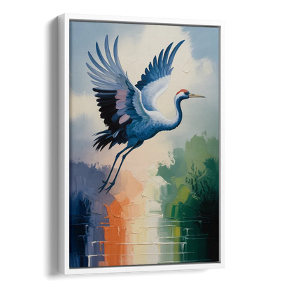 Zen Crane Calm Side - White Canvas Wall Art