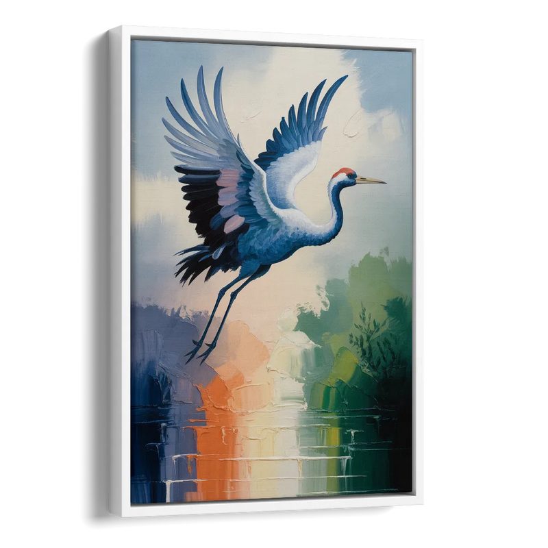 Zen Crane Calm Side - White Canvas Wall Art