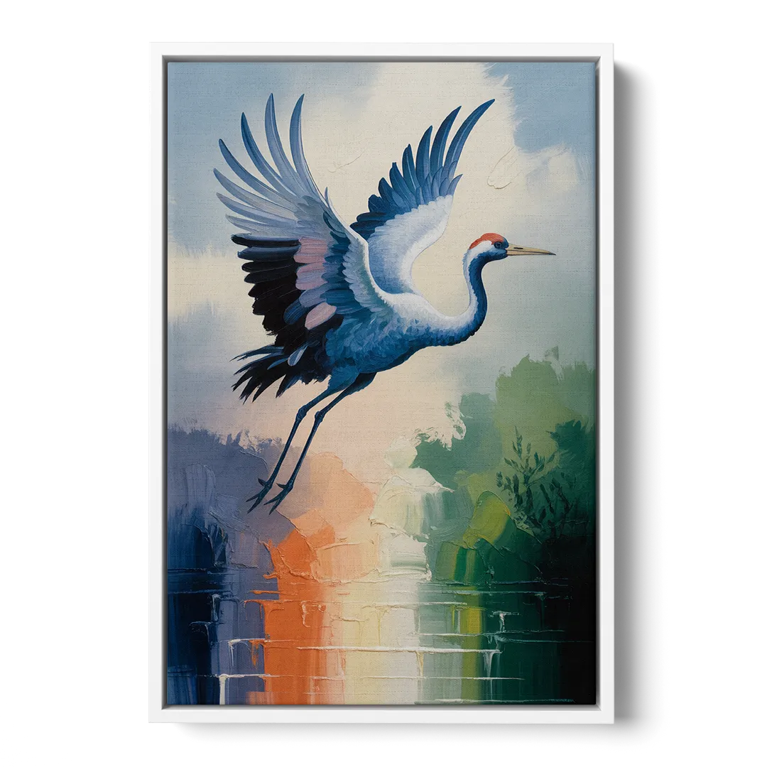 Zen Crane Calm - White Frame Canvas