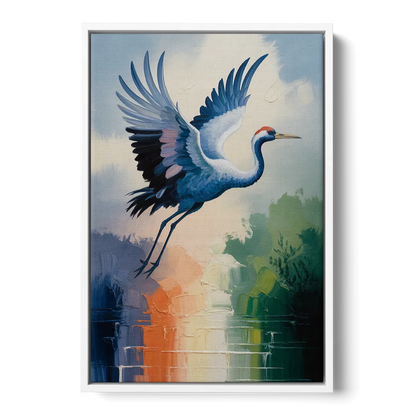 Zen Crane Calm - White Frame Canvas