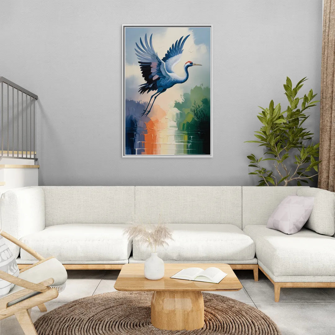 Zen Crane Calm - Living Room White Frame Canvas