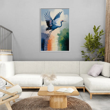 Zen Crane Calm - Living Room White Frame Canvas