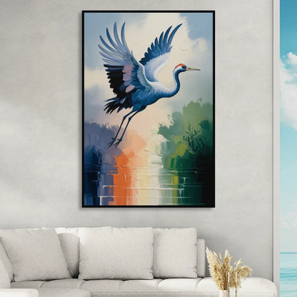Zen Crane Calm Sitting Room - Black Canvas Wall Art