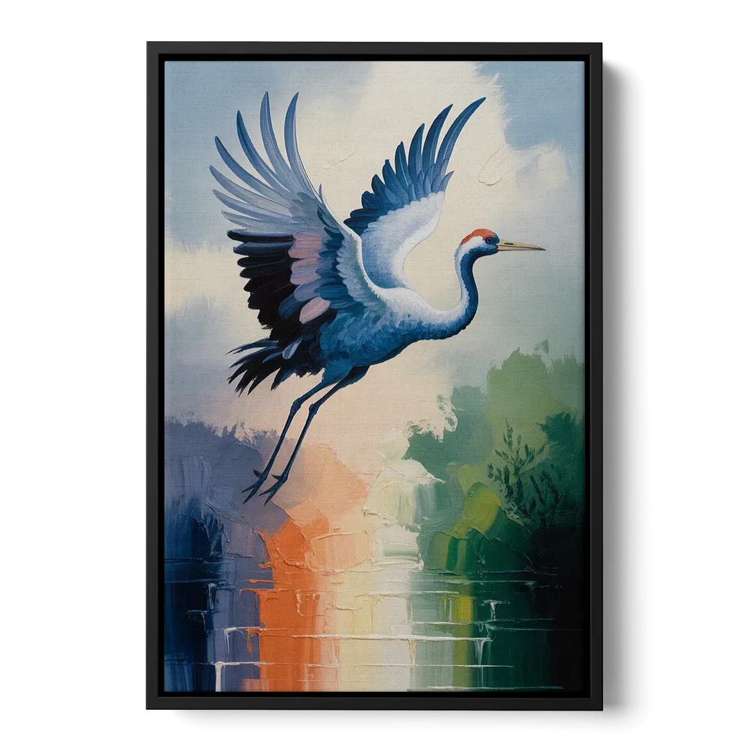 Zen Crane Calm Front - Black Canvas Wall Art