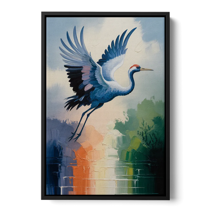 Zen Crane Calm Front - Black Canvas Wall Art