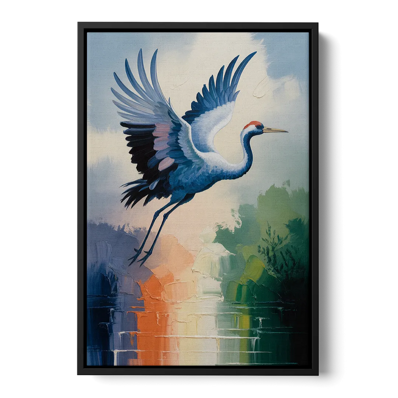 Zen Crane Calm Front - Black Canvas Wall Art