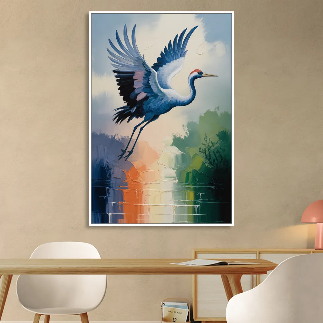 Zen Crane Calm Sitting Room - White Canvas Wall Art
