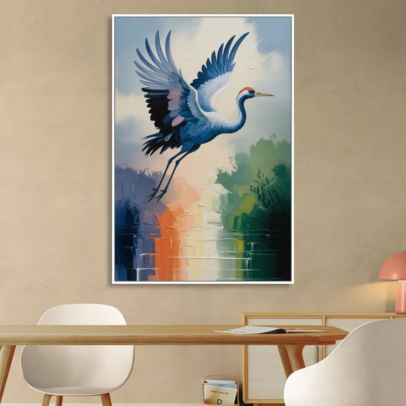 Zen Crane Calm Sitting Room - White Canvas Wall Art