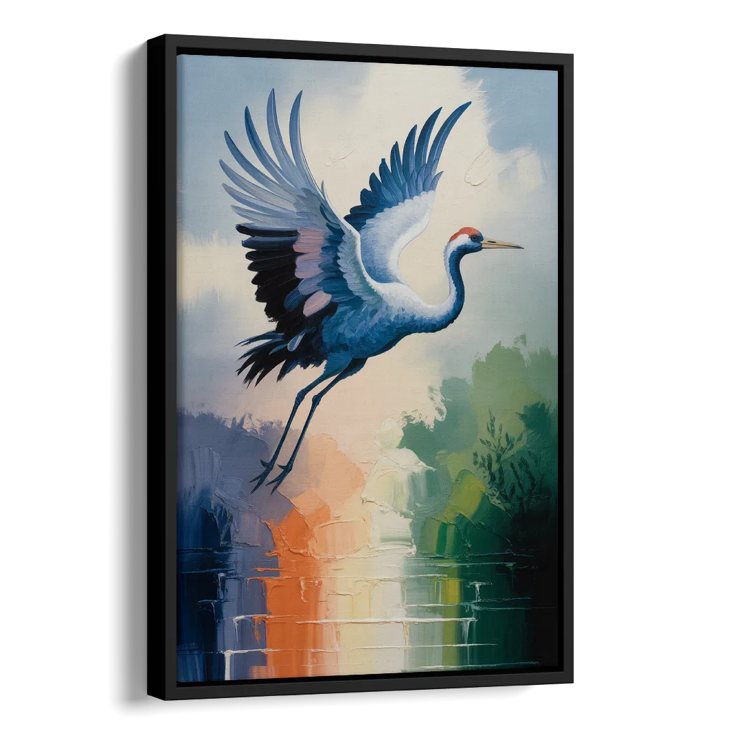 Zen Crane Calm Side - Black Canvas Wall Art