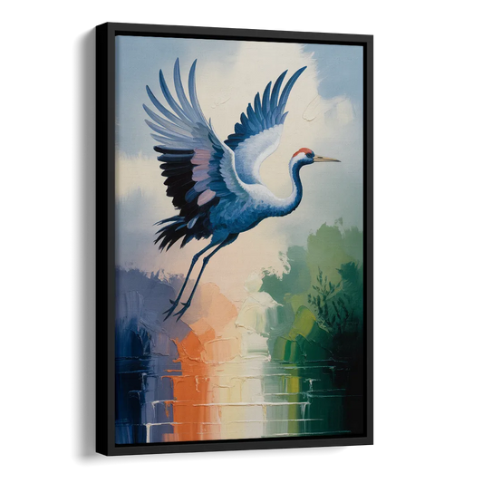 Zen Crane Calm Side - Black Canvas Wall Art