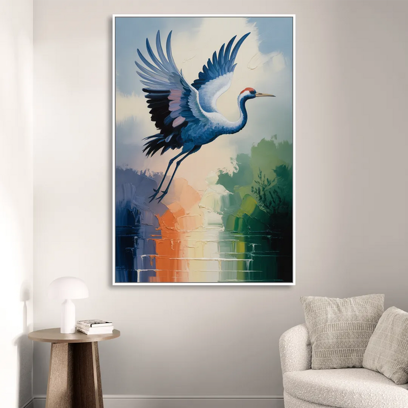 Zen Crane Calm Living Room - White Canvas Wall Art