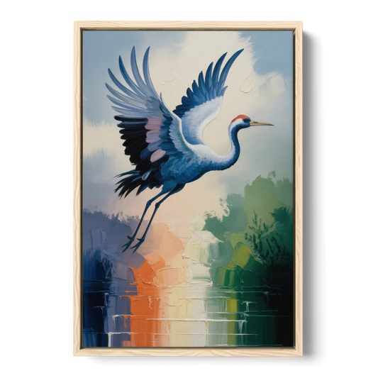 Zen Crane Calm - Oak Framed Canvas Wall Art - Front