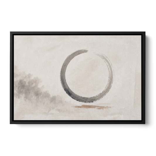 Zen Wall Art Open Ink Circle with Cedar Smudge - Black Framed Canvas Wall Art - Front