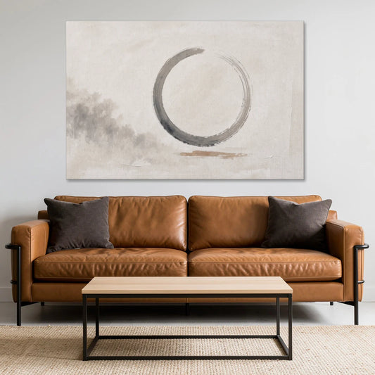 Zen Wall Art Open Ink Circle with Cedar Smudge - Canvas Wall Art - Sofa - 60x40