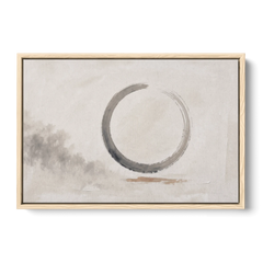 Zen Wall Art Open Ink Circle with Cedar Smudge - Oak Framed Canvas Wall Art - Front