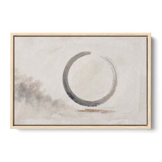 Zen Wall Art Open Ink Circle with Cedar Smudge - Oak Framed Canvas Wall Art - Front