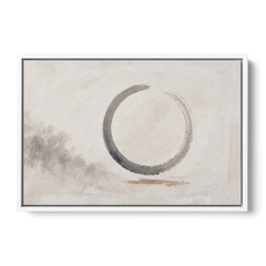 Zen Wall Art Open Ink Circle with Cedar Smudge - White Framed Canvas Wall Art - Front