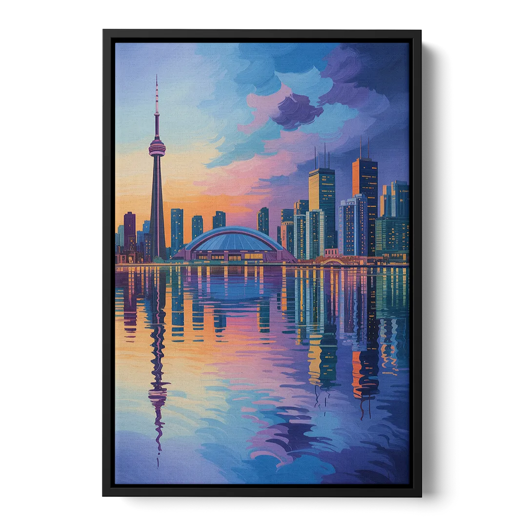 Toronto Skyline Evening Glow - Black Frame Canvas