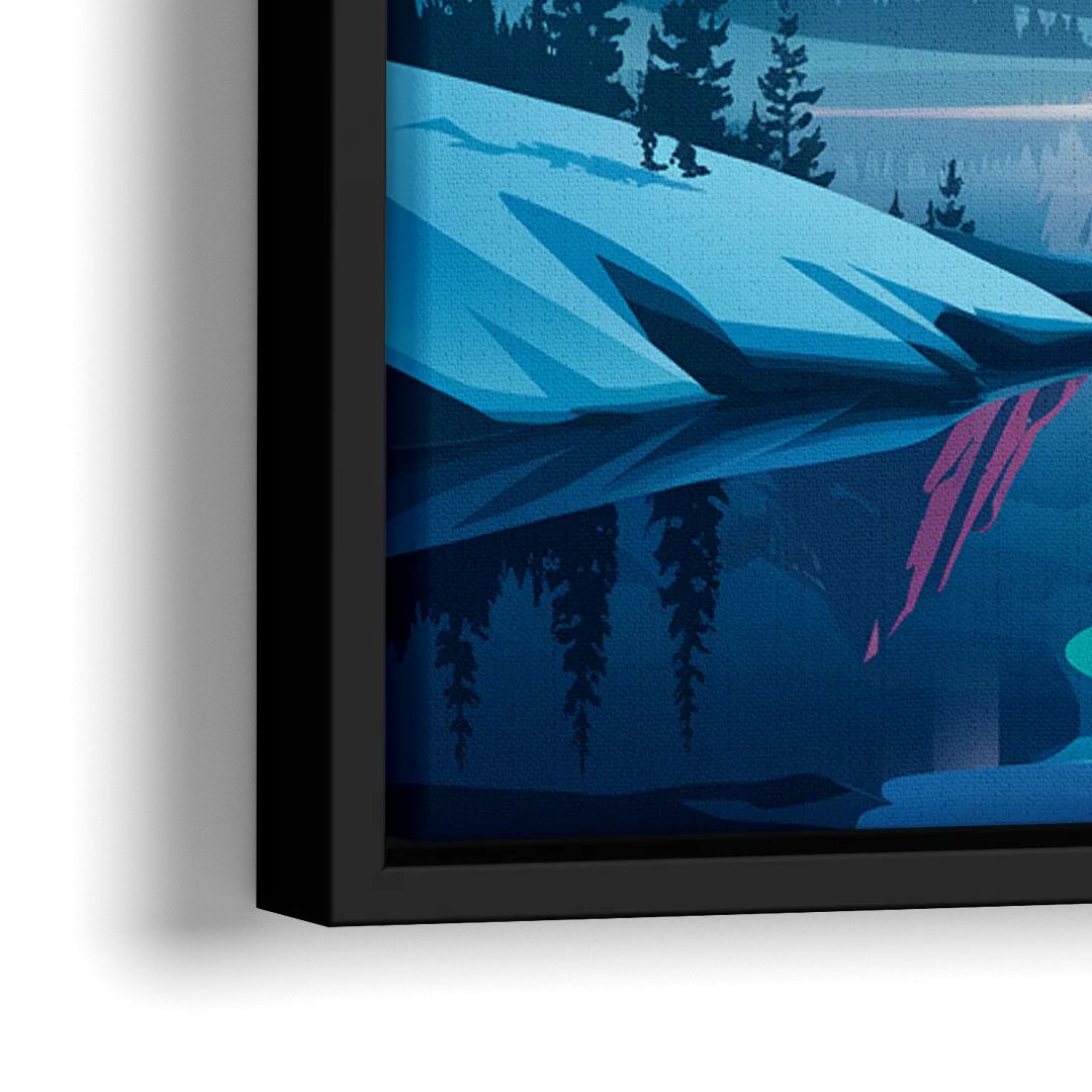 Anchorage Northern Lights Scene - Close-Up Black Frame Canvas