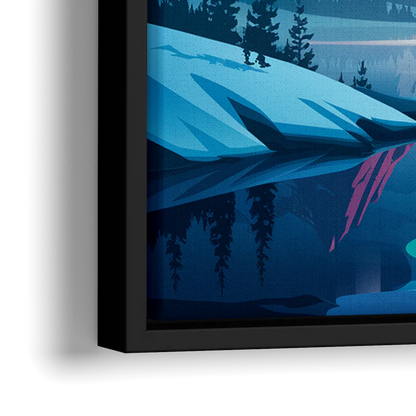 Anchorage Northern Lights Scene - Close-Up Black Frame Canvas