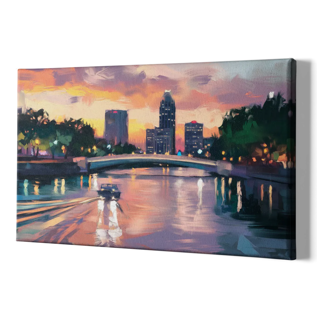 Tampa Riverwalk Evening Glow - Canvas Print Art Sides