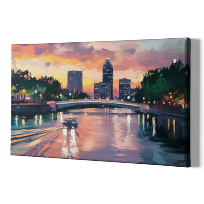 Tampa Riverwalk Evening Glow - Canvas Print Art Sides