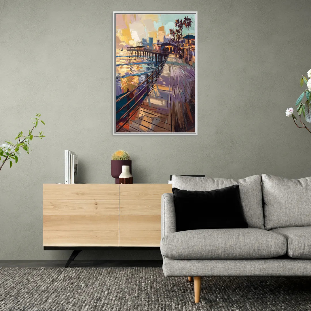San Diego Boardwalk Scenes - Living Room White Frame Canvas