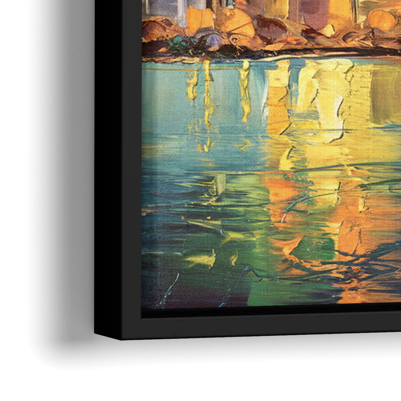 Jersey City Night Lights - Close-Up Black Frame Canvas