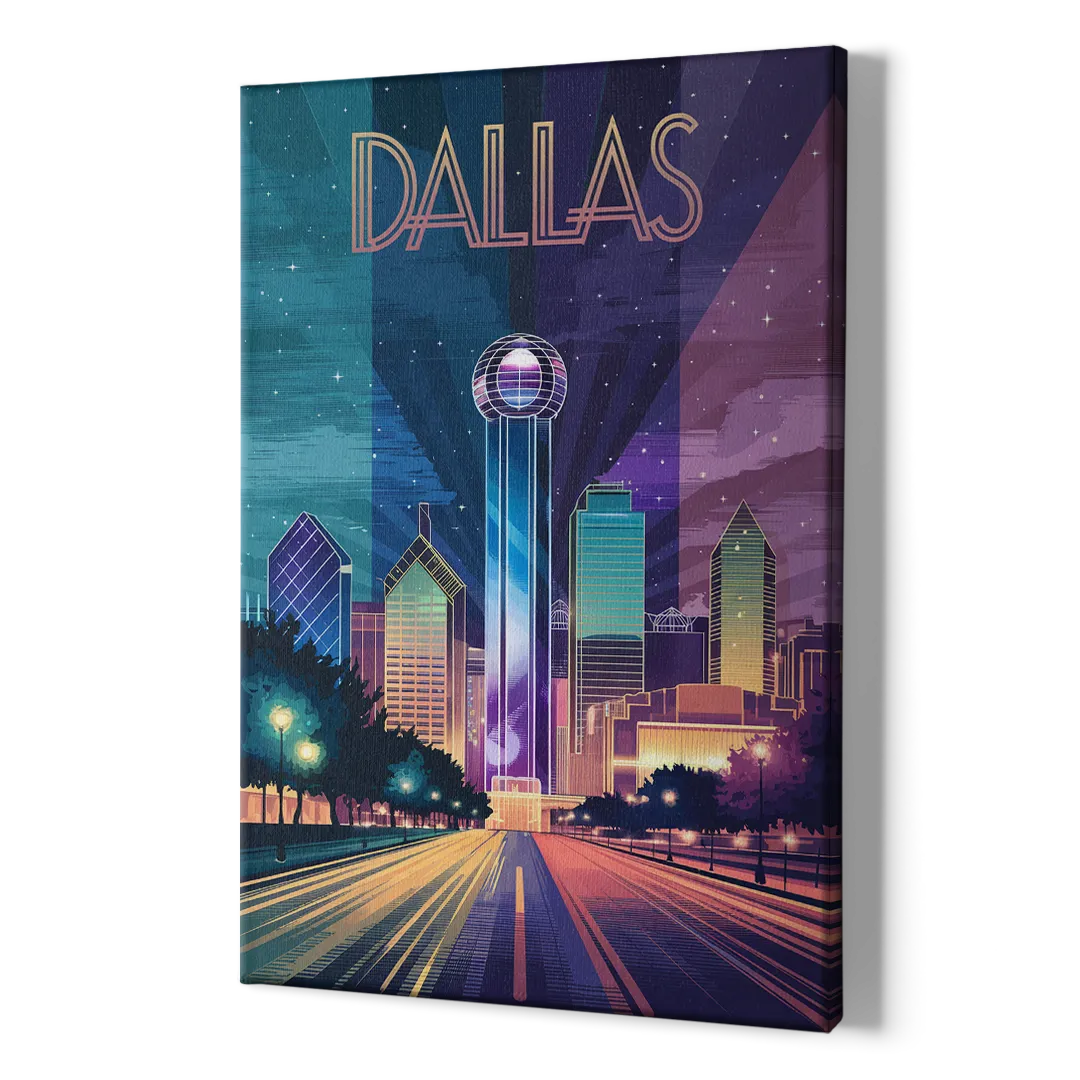 Dallas Night Lights - Canvas Print Art Sides