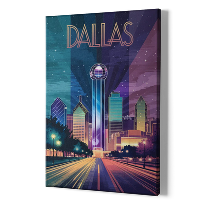Dallas Night Lights - Canvas Print Art Sides