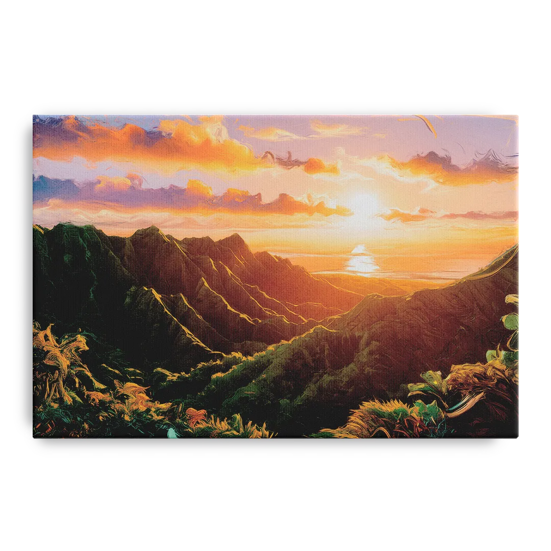 Honolulu Sunset Over Mountains - Canvas Wall Art